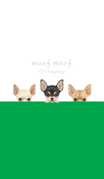 [LINE着せ替え] ワンワン！ - チワワ - 白×緑色の画像1