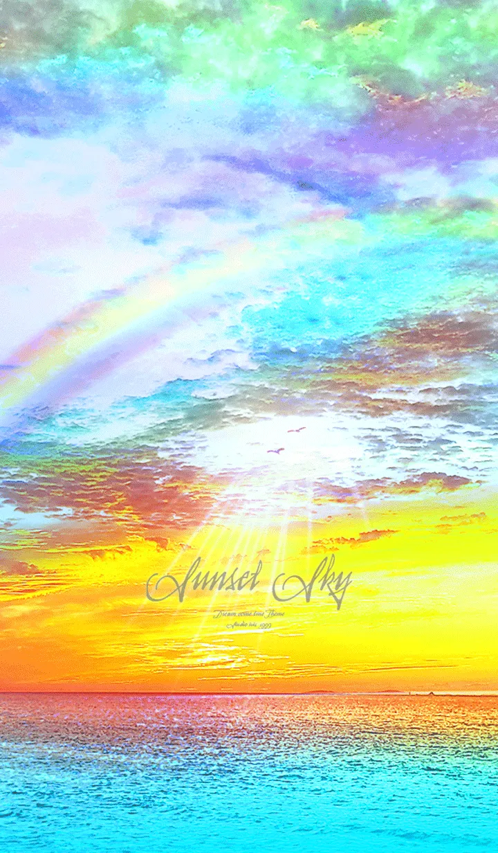 [LINE着せ替え] 運気上昇 Sunset sky 癒しのビーチ 虹色の画像1