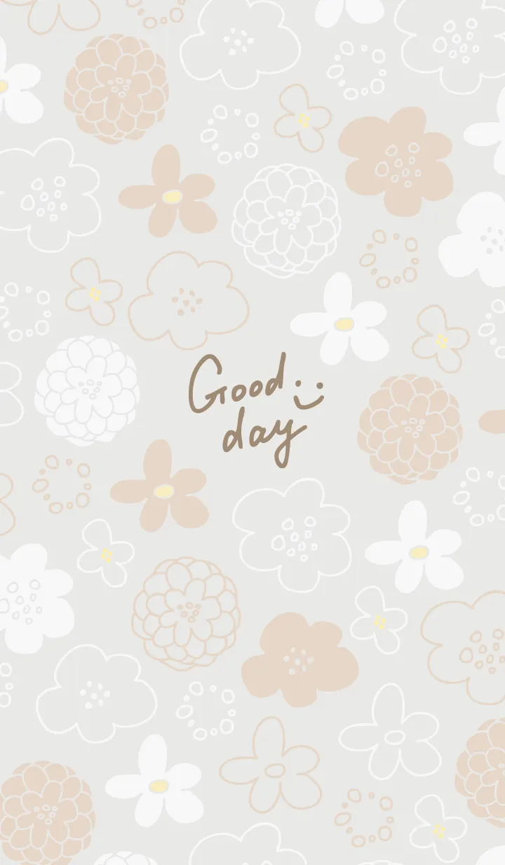 [LINE着せ替え] 白とベージュの花 グレージュ2の画像1