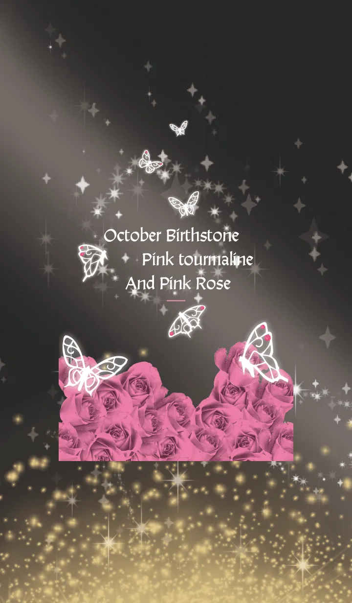 [LINE着せ替え] 黒とピンク : 10月のトルマリンと蝶の画像1