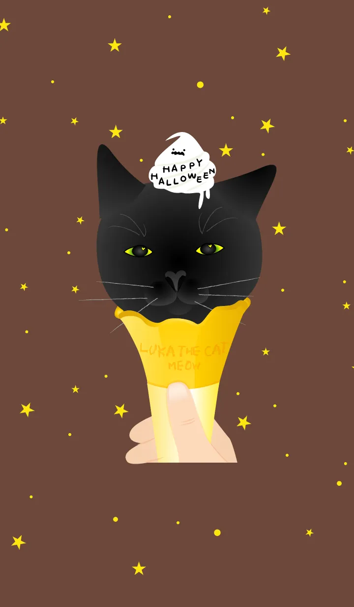 [LINE着せ替え] 黒猫ルカとソフトアイスおばけのハロウィンの画像1
