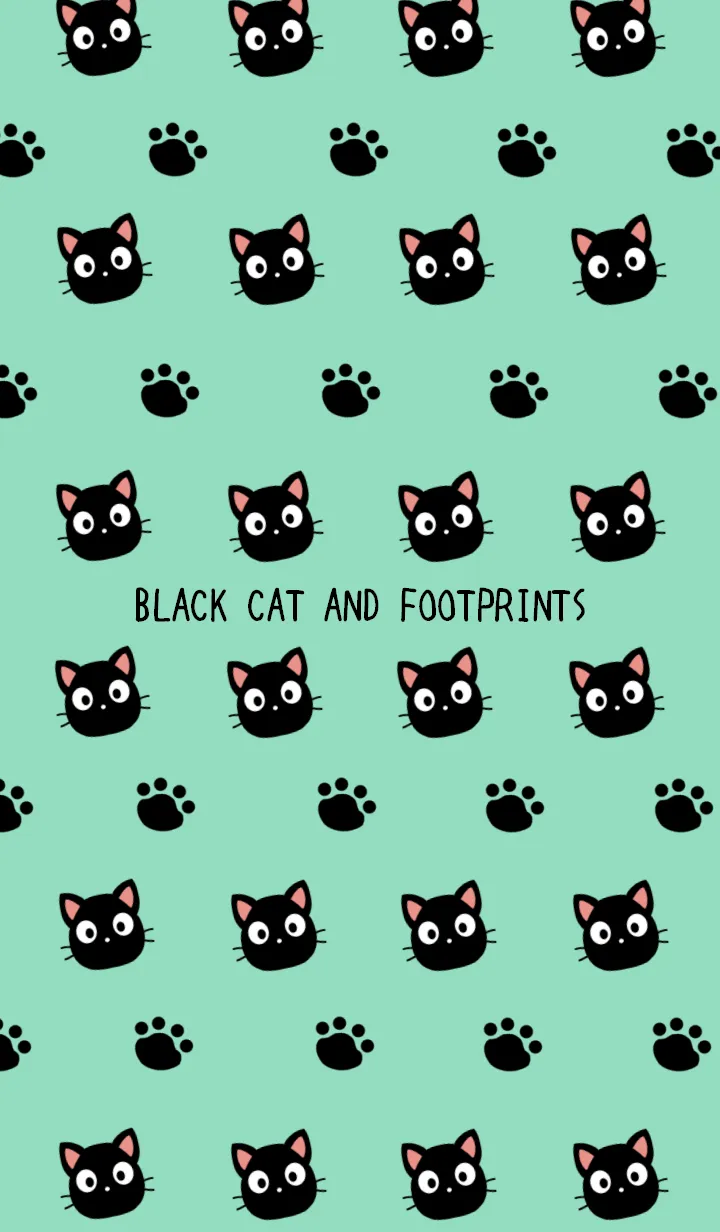[LINE着せ替え] 黒猫と足跡の着せかえ ミントグリーンの画像1