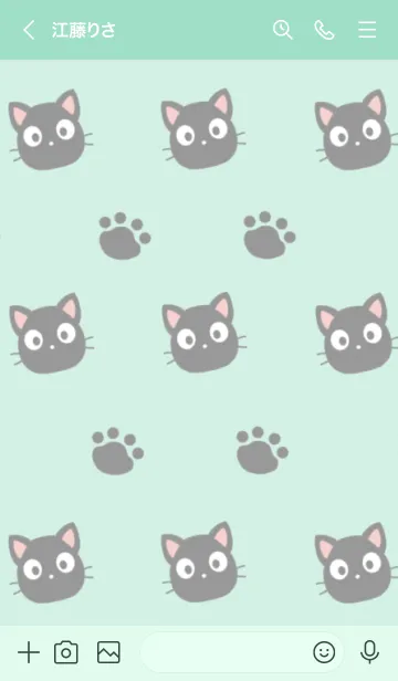 [LINE着せ替え] 黒猫と足跡の着せかえ ミントグリーンの画像3