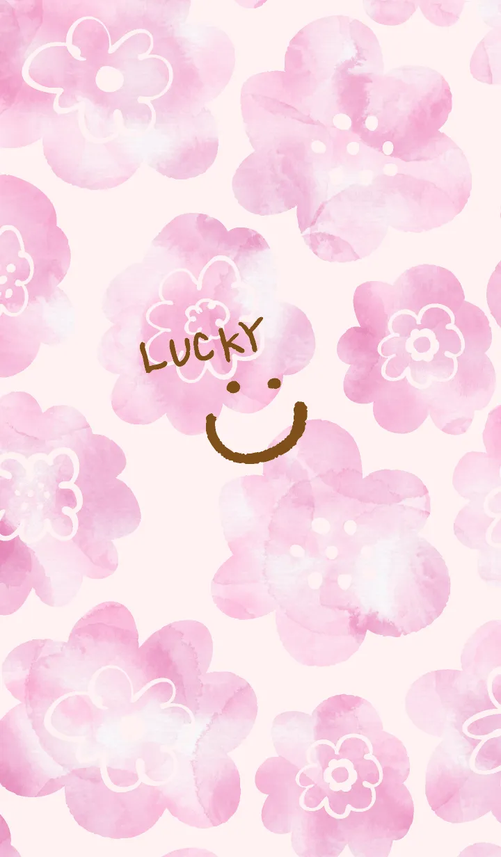 [LINE着せ替え] ピンク水彩お花柄 スマイル15の画像1