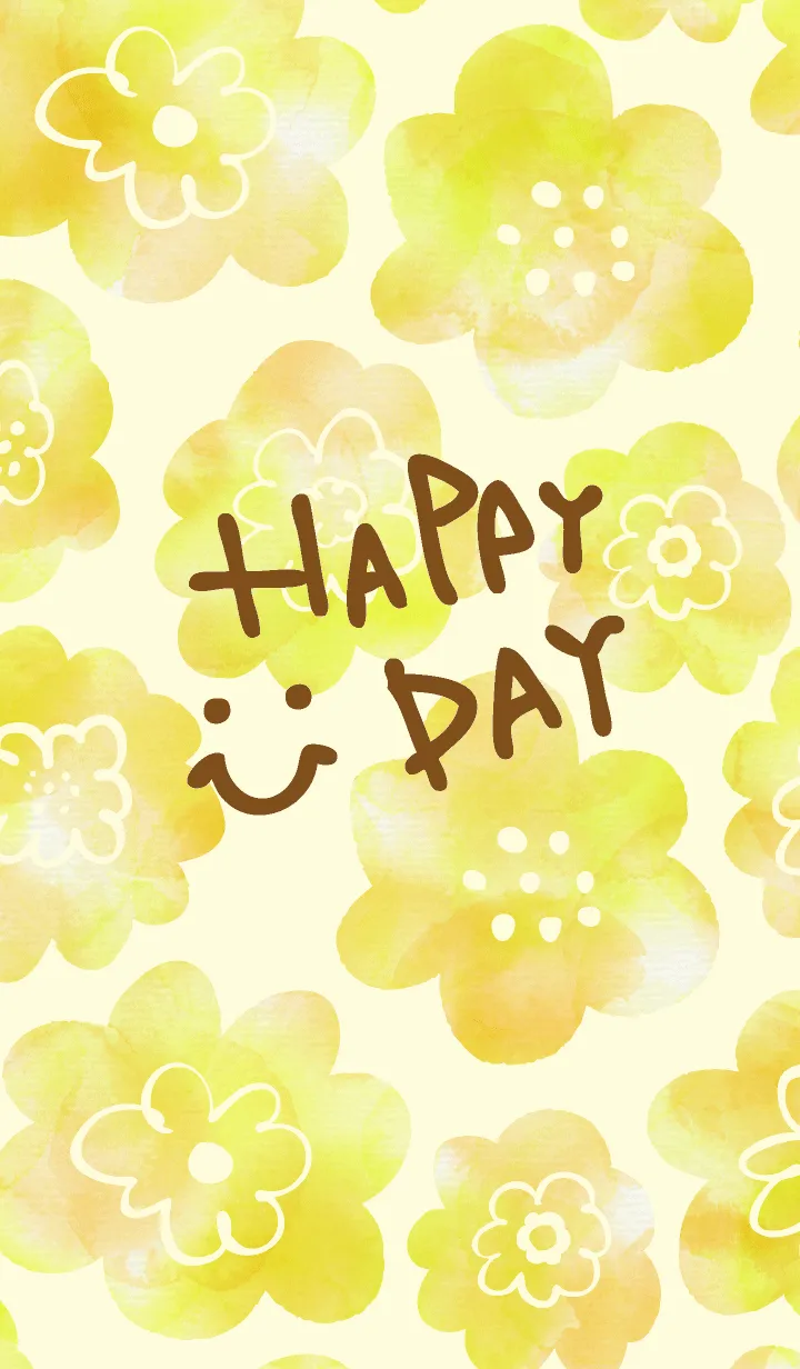 [LINE着せ替え] 黄色水彩お花柄 スマイル5の画像1