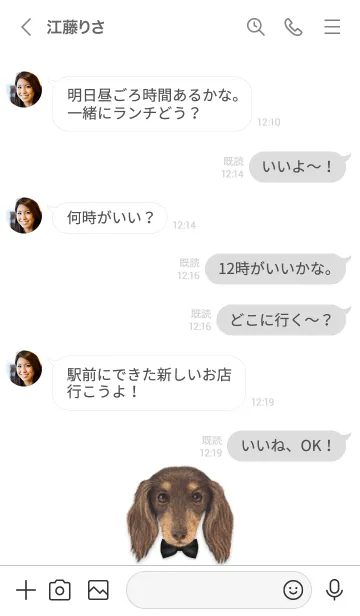 [LINE着せ替え] リボン犬 - ダックスフンド L - 05 - 黒の画像4