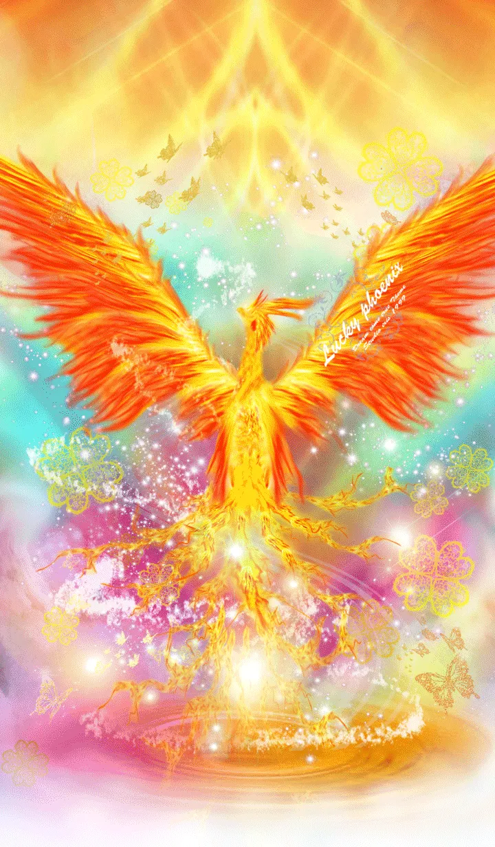 [LINE着せ替え] 運気上昇 虹色に光る鳳凰と蝶の画像1