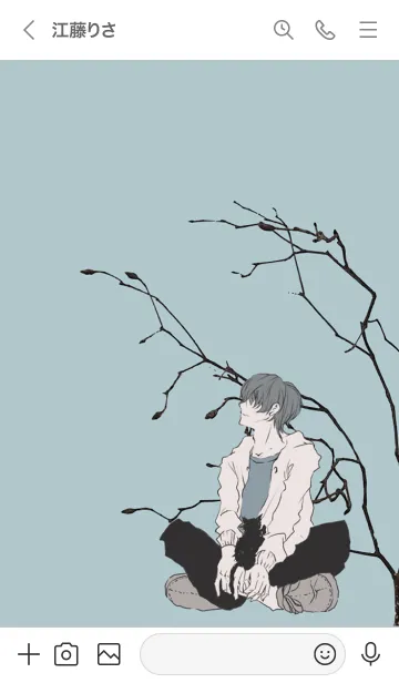 [LINE着せ替え] 黒猫と男子の見る景色・くすみブルーの画像3
