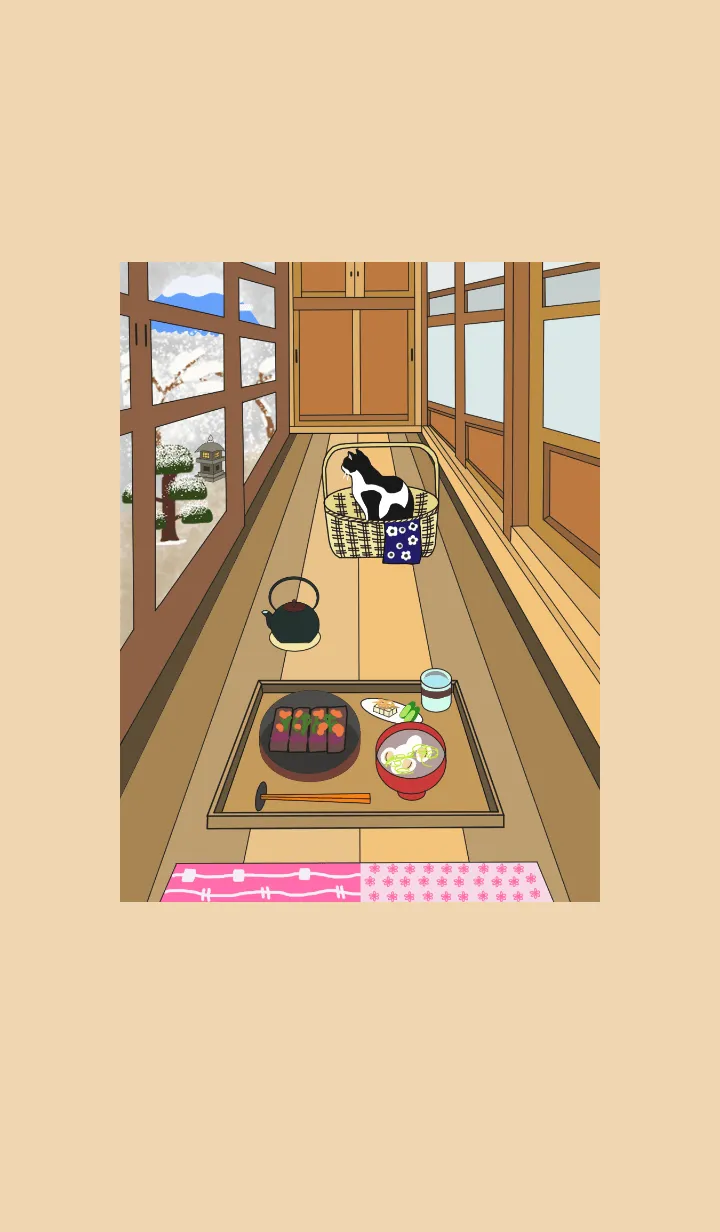 [LINE着せ替え] 日本のシリーズ-古民家暮らしの庭の猫-冬の画像1