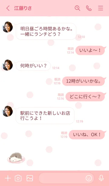 [LINE着せ替え] おひるねハリネズミ -ピンク- ドットの画像4