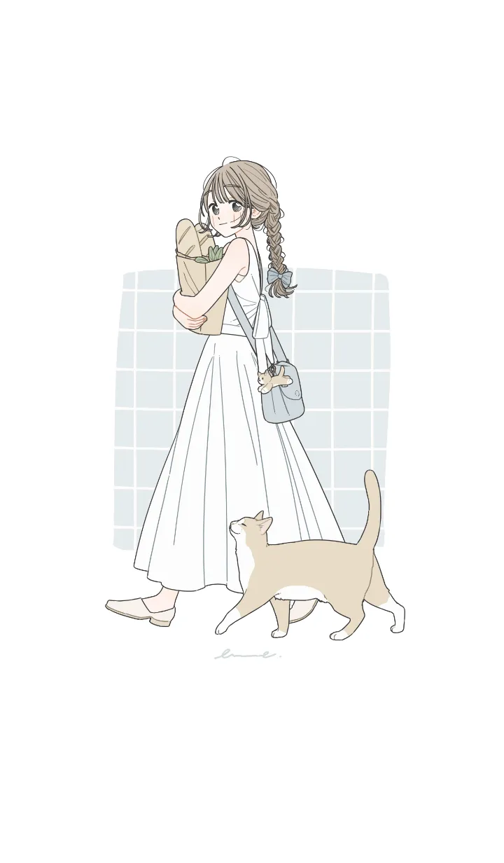 [LINE着せ替え] 女の子と猫 -おでかけ日和-の画像1