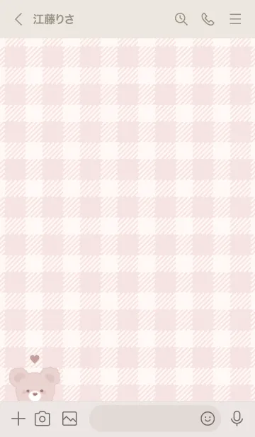 [LINE着せ替え] もこくま 2 チェック柄 #ピンク グレージュの画像3