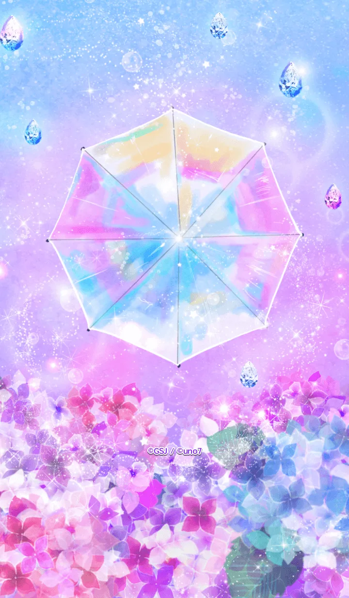 [LINE着せ替え] 全体運UP☆幻想的なオーロラの傘とアジサイの画像1