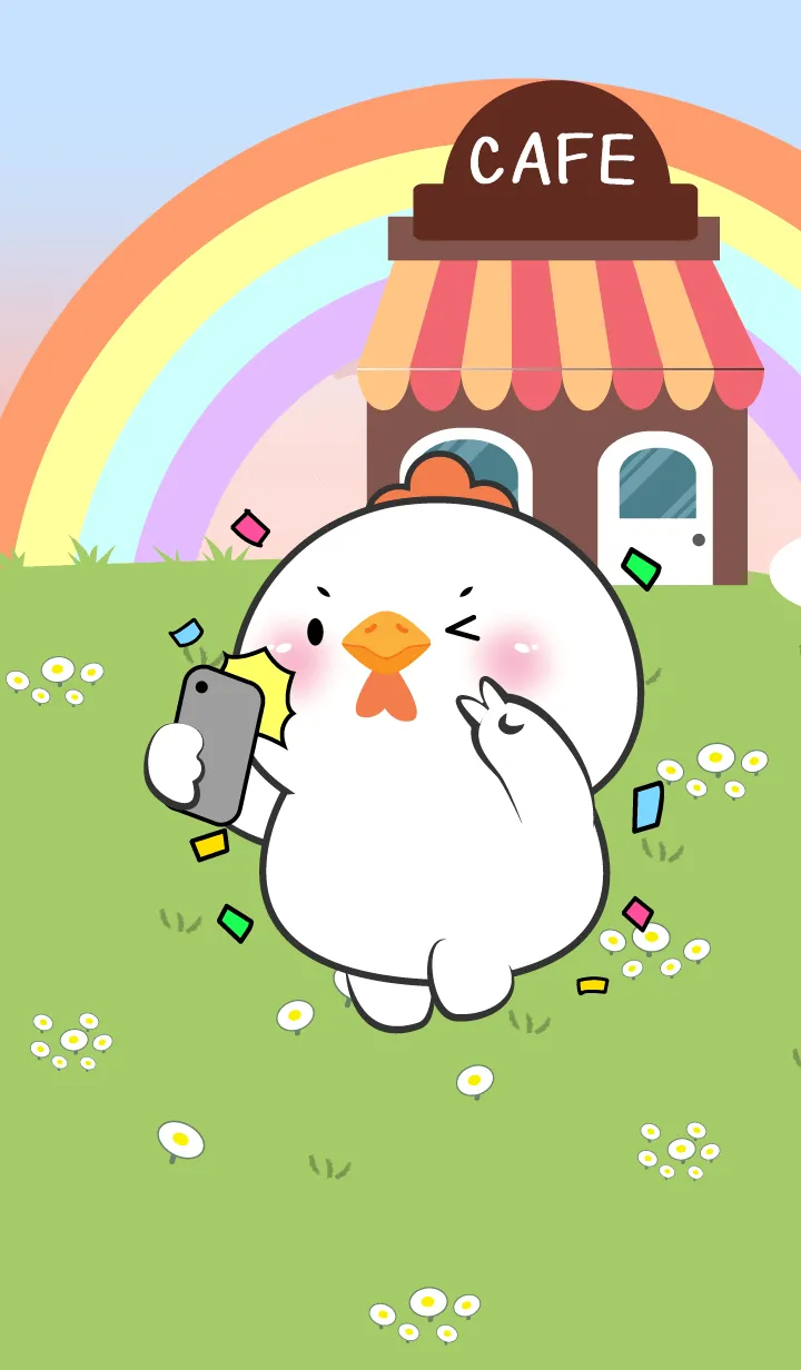 [LINE着せ替え] Cute White Chicken In Cafe Theme (JP)の画像1