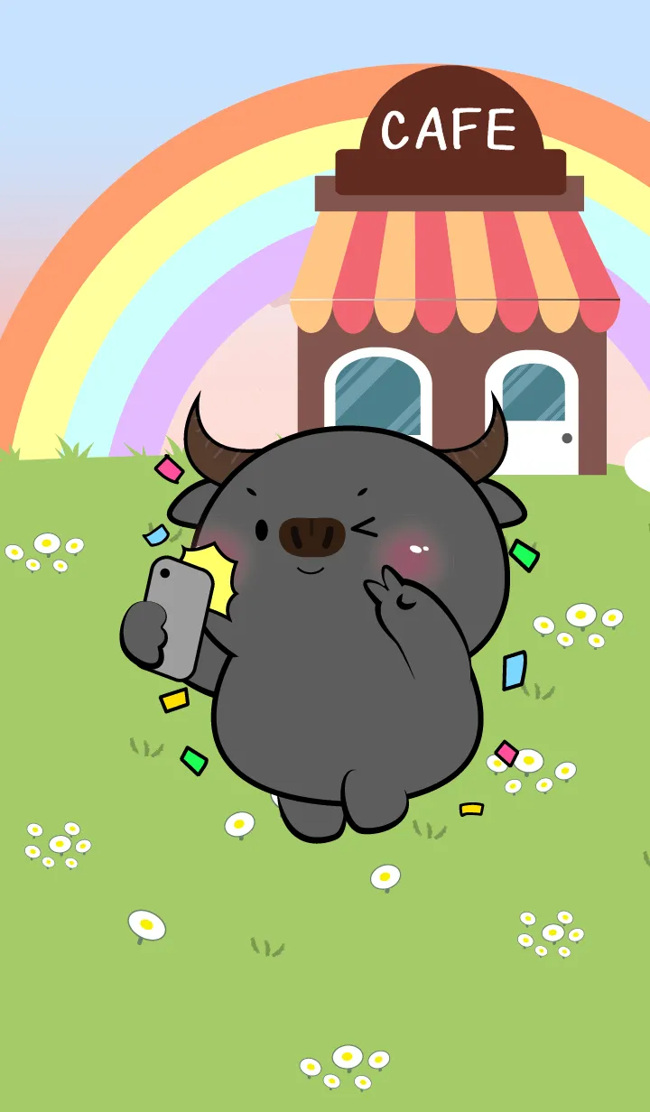 [LINE着せ替え] Cute Buffalo In Cafe Theme (JP)の画像1