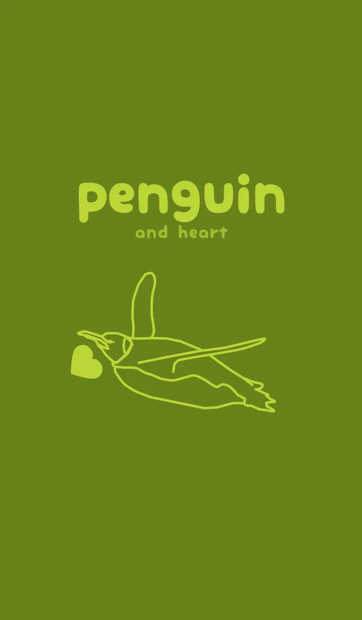 [LINE着せ替え] ペンギンとハート (苔色)の画像1