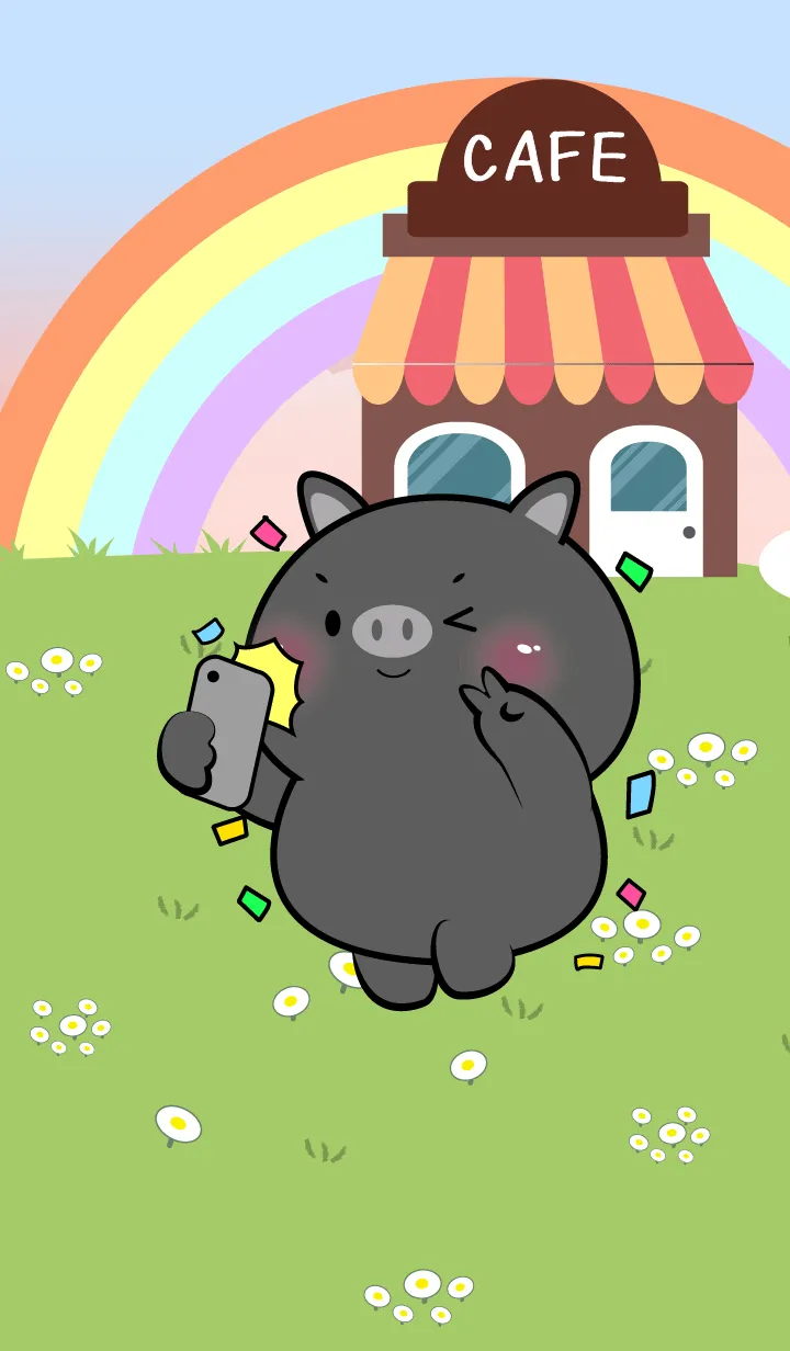 [LINE着せ替え] Cute Black Pig In Cafe Theme (JP)の画像1