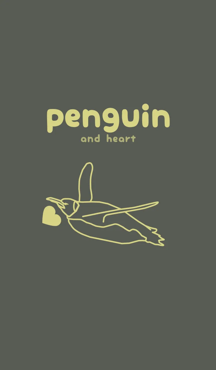 [LINE着せ替え] ペンギンとハート (うぐいす色)の画像1