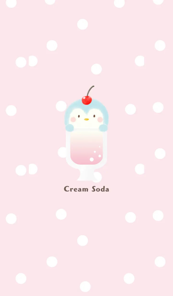 [LINE着せ替え] クリームソーダ-ペンギン- ピーチ ドットの画像1