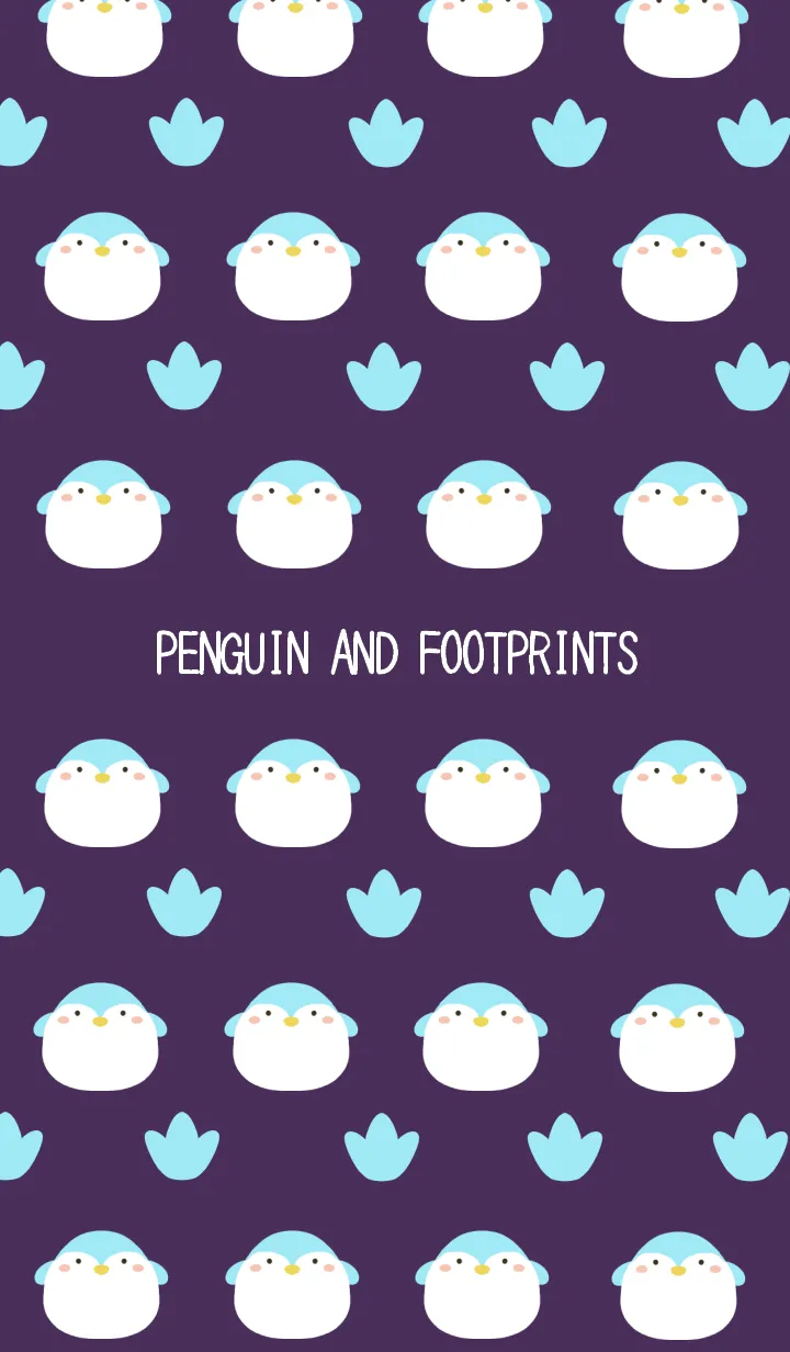 [LINE着せ替え] ペンギンと足跡/ディープパープルの画像1