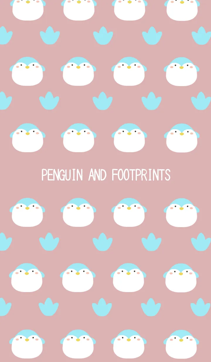 [LINE着せ替え] ペンギンと足跡の着せかえ/くすみピンクの画像1
