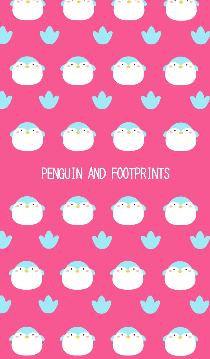 [LINE着せ替え] ペンギンと足跡/ショッキングピンクの画像1