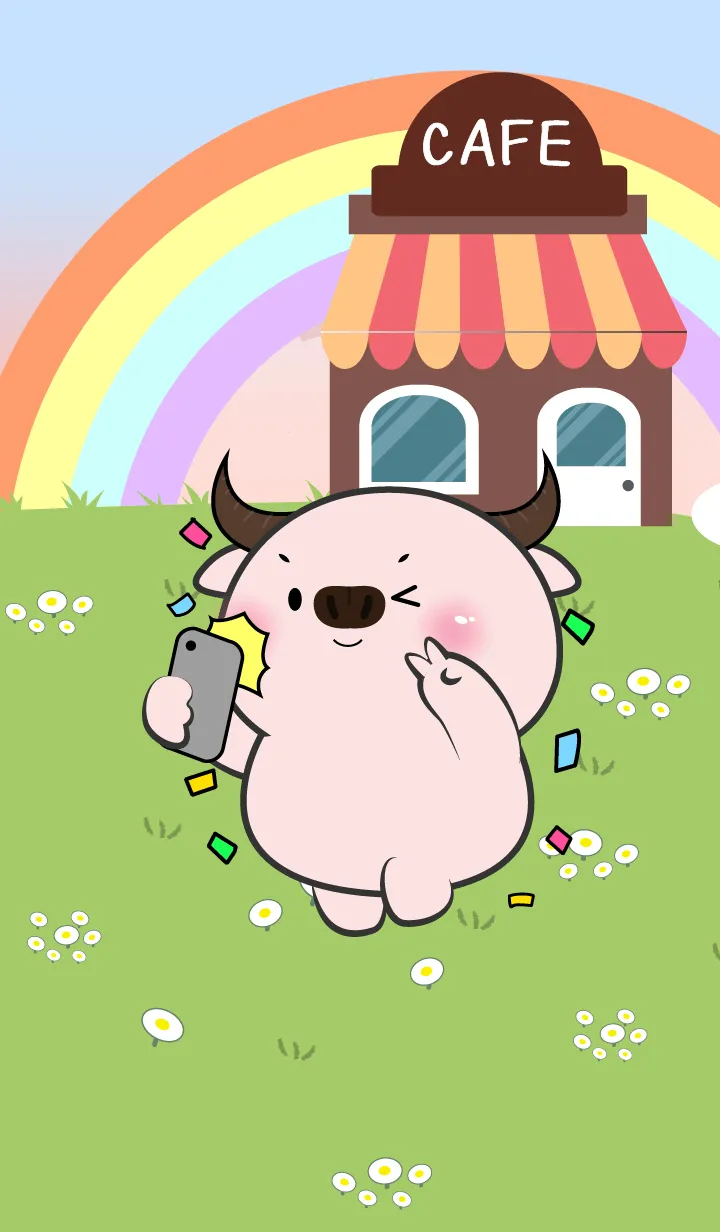 Cute Pink Buffalo In Cafe Theme (JP)の着せ替えメイン画像