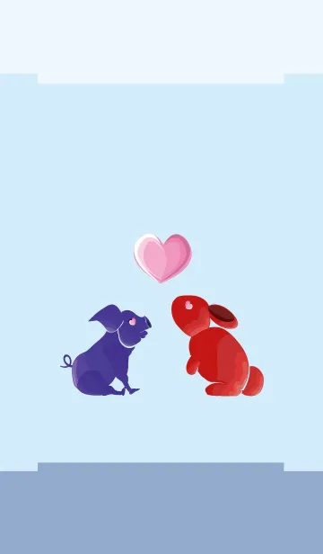 [LINE着せ替え] ekst blue（pig）love red（rabbit）の画像1