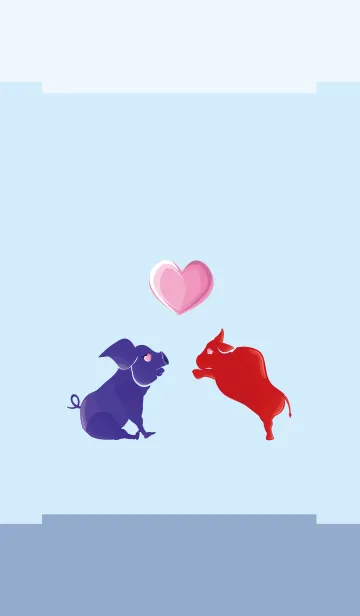 [LINE着せ替え] ekst Blue（Pig）Love Red（Cow）の画像1