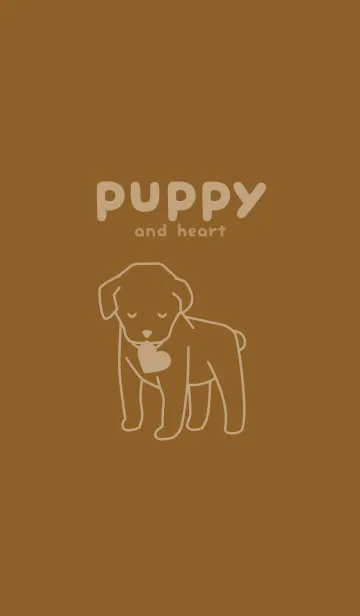 [LINE着せ替え] 子犬とハート Tobacco brownの画像1