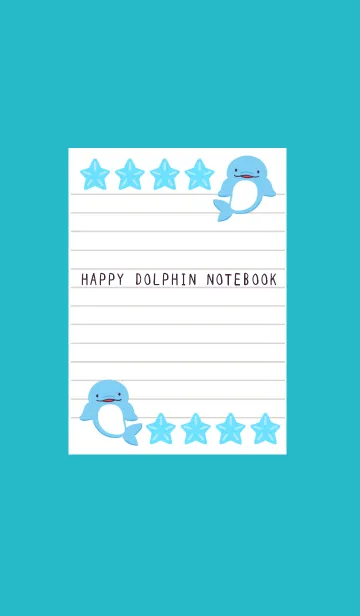 [LINE着せ替え] 幸せイルカのノート/ターコイズブルーの画像1