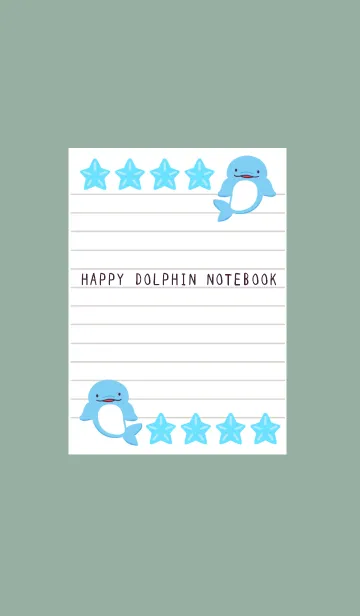 [LINE着せ替え] 幸せイルカのノート/くすみグリーンの画像1
