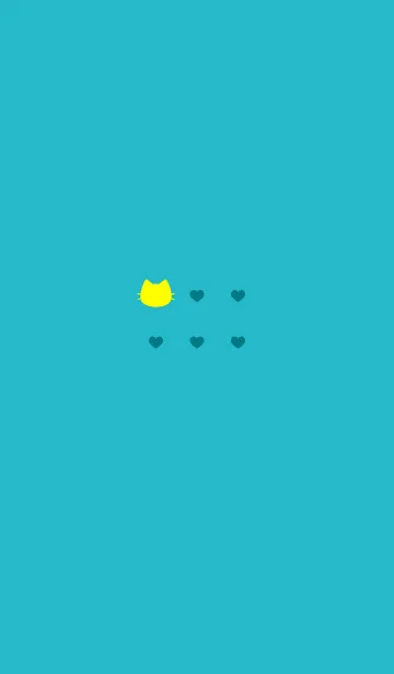 [LINE着せ替え] ねことハート(turquoise blue&yellow)の画像1