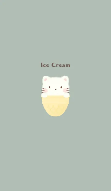 [LINE着せ替え] アイスクリーム -ねこ- くすみグリーンの画像1