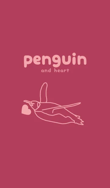 [LINE着せ替え] ペンギンとハート (ワインレッド)の画像1