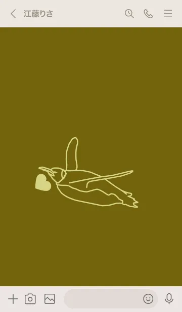 [LINE着せ替え] ペンギンとハート (オリーブ)の画像3