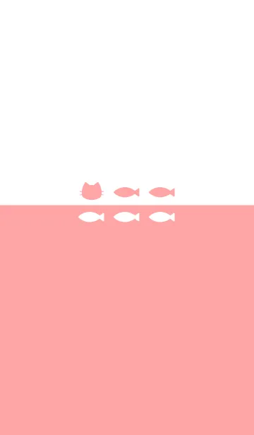 [LINE着せ替え] ねことおさかな(white&pastel red)の画像1