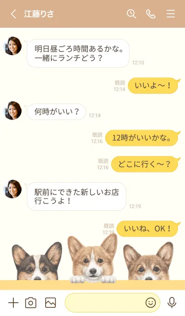[LINE着せ替え] ワンワン - コーギー 01 - ベージュ×黄色の画像4