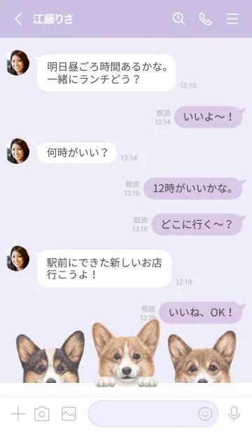 [LINE着せ替え] ワンワン - コーギー 01 - 藤 むらさきの画像4