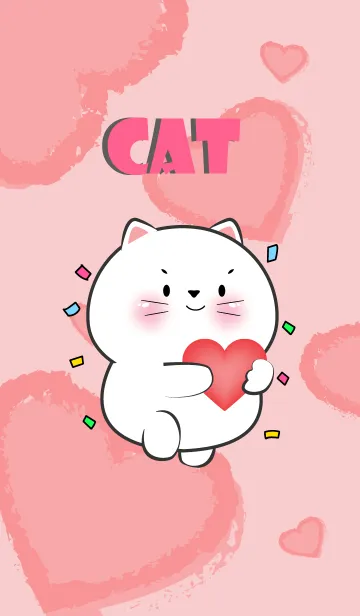 [LINE着せ替え] Cute Pink white Cat InLove Theme (JP)の画像1