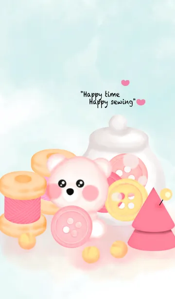 [LINE着せ替え] Cute bear love sewing 9の画像1