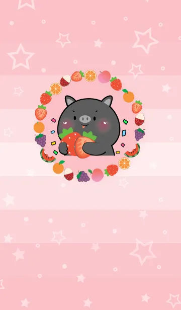 [LINE着せ替え] Simple Black Pig Love Fruit Theme (JP)の画像1