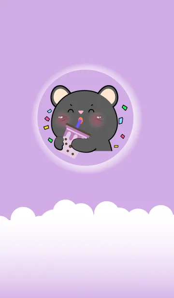 [LINE着せ替え] Simple Black Mouse Love Purple  (JP)の画像1