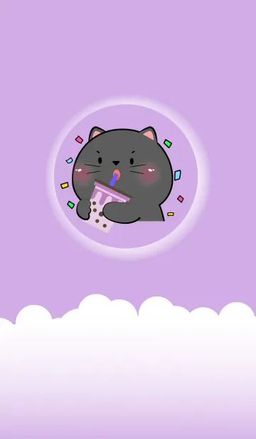 [LINE着せ替え] Simple Black Cat Love Purple Theme (JP)の画像1