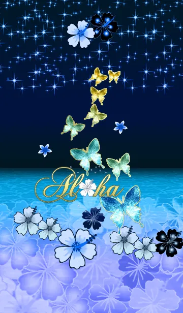 [LINE着せ替え] ネイビーブルー♡アロハ蝶*10の画像1