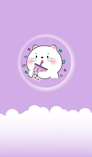 [LINE着せ替え] Simple White Cat Love Purple Theme (JP)の画像1