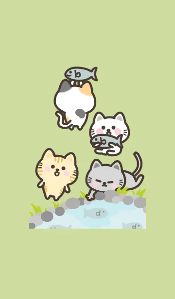 [LINE着せ替え] ねこ達のきせかえ♥抹茶色 日本版の画像1