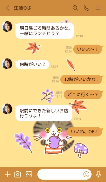 [LINE着せ替え] 秋のキジトラしろのトラトトの画像4