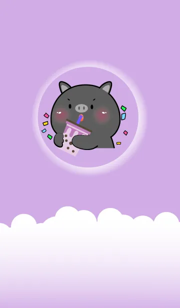 [LINE着せ替え] Simple Black Pig Love Purple Theme (JP)の画像1