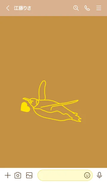 [LINE着せ替え] ペンギンとハート (黄土色)の画像3